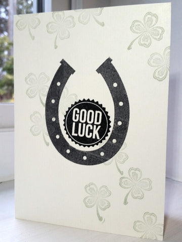 greeting card - good luck horseshoe and clover