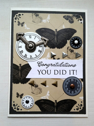 greeting card - butterflies and clocks
