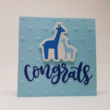 baby boy card (square) - giraffes and hippos