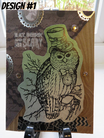 Halloween greeting card - steampunk owl