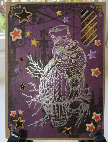 Halloween greeting card - elegant embossed owl