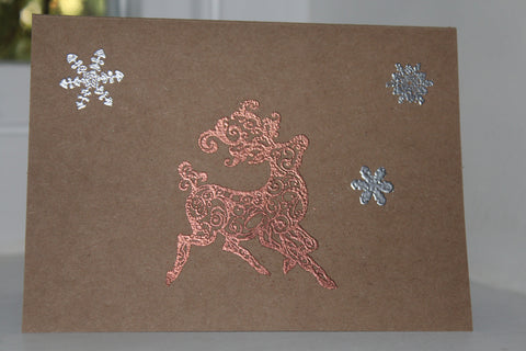 Christmas greeting card - embossed reindeer (single)
