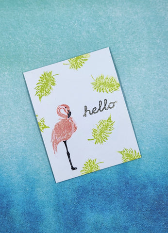 greeting card - hello flamingo