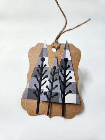 Christmas gift tag - plaid trees
