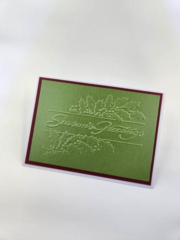 Christmas greeting card set - embossed holly