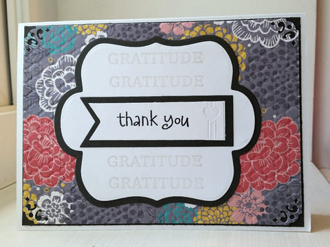 thank you greeting card - grey floral