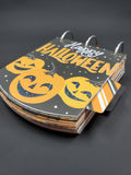 Halloween mini scrapbook side view to see tabs,  Happy Halloween smiling jack o lanterns