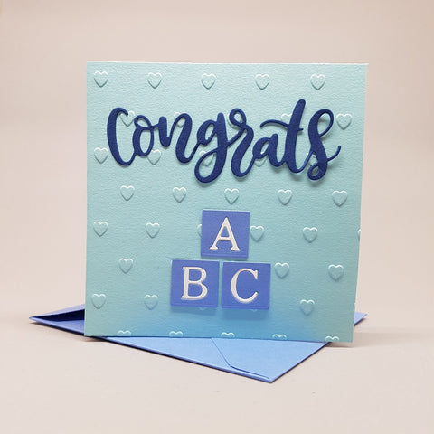 baby boy card (square) - baby blocks