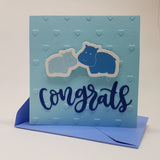 baby boy card (square) - giraffes and hippos