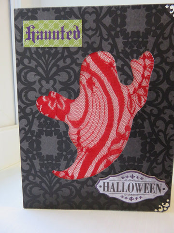 Halloween greeting card - red lace ghost
