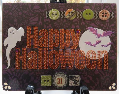 Halloween greeting card - rhinestone Happy Halloween (001)