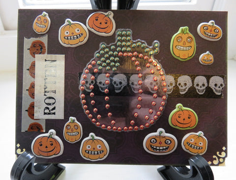 Halloween greeting card - rhinestone rotten pumpkin