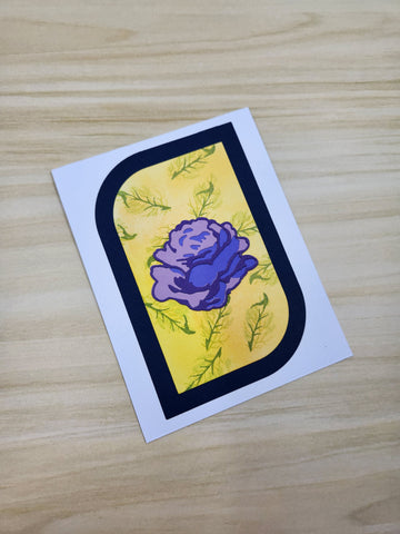 greeting card - purple rose & leaves (navy)