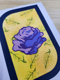 greeting card - purple rose & leaves (navy)