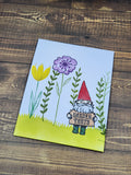 greeting card - gnome and flowers